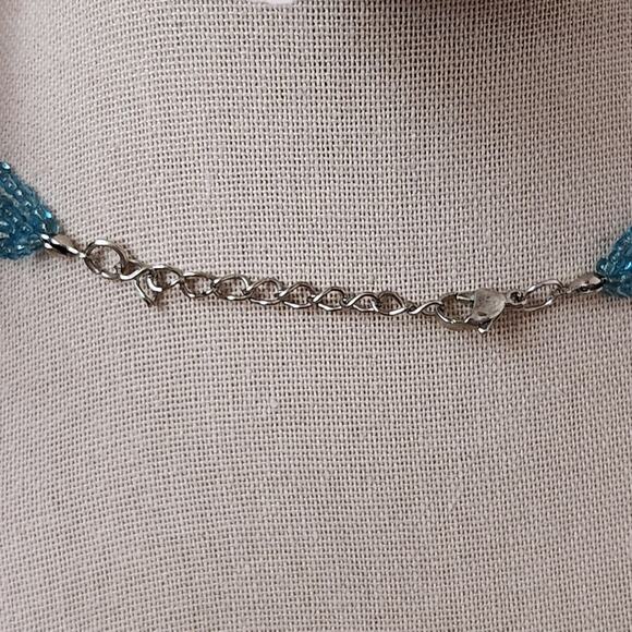 Blue glass beaded pendant necklace and earrings multi strand chain - Picture 6 of 11